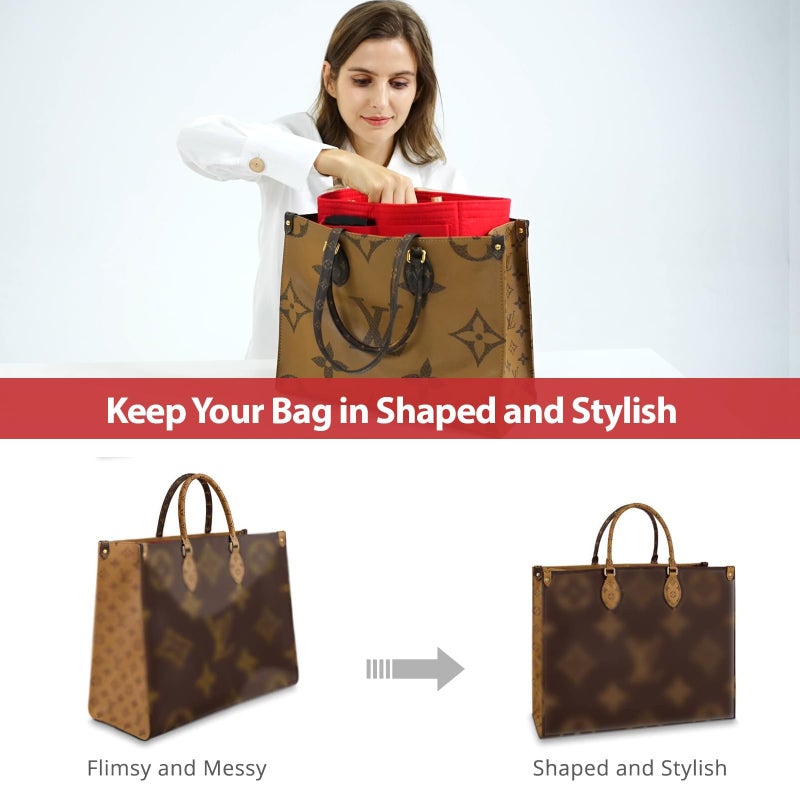 OMYSTYLE Red Slender Large Organizer Insert, Felt Tote Bag Organizer Insert with 5 Sizes, Handbag Dividers for Inside Purse, Compatible with Longchamp, Neverful, Speedy and More - Image 5